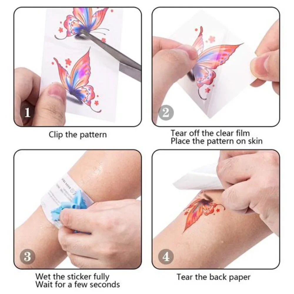 3D Butterflies and Flowers Temporary Stickers Tattoo, 126Pcs